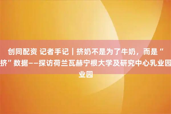 创同配资 记者手记｜挤奶不是为了牛奶，而是“挤”数据——探访荷兰瓦赫宁根大学及研究中心乳业园